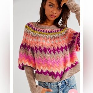 Free people home for the holidays sweater in raspberry.